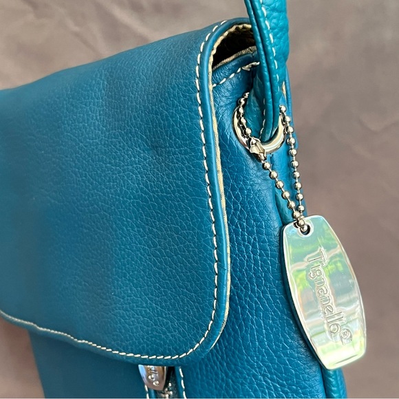 Tignanello TURQUOISE BLUE TEAL Small Pebble Leather Crossbody Flap Bag ~EUC - Picture 3 of 14